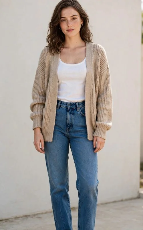 Cardigan with Basic Tank Top