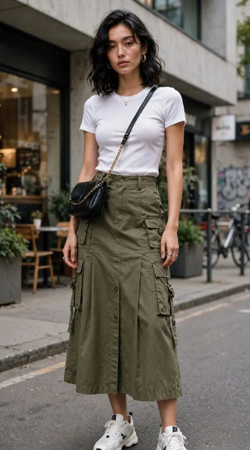 Cargo Skirt and Fitted Tee
