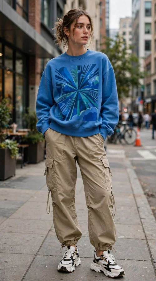 Colorful Statement Top and Neutral Bottoms