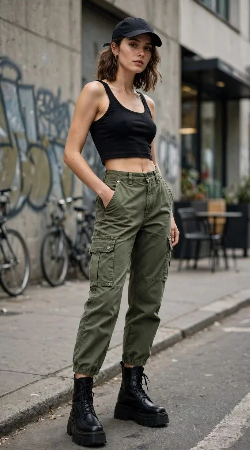 Cropped Tank and Utility Jeans
