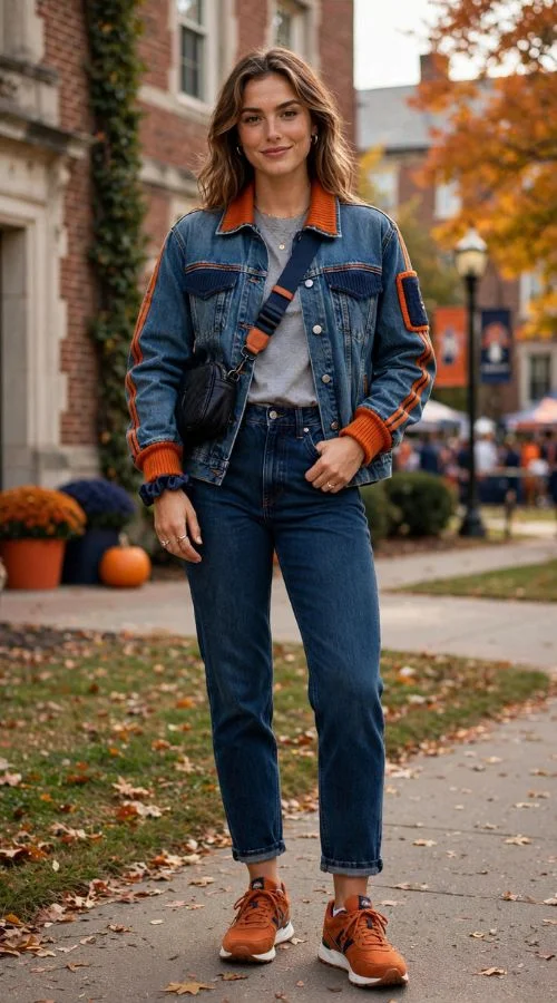 Denim Jacket With Team Colors
