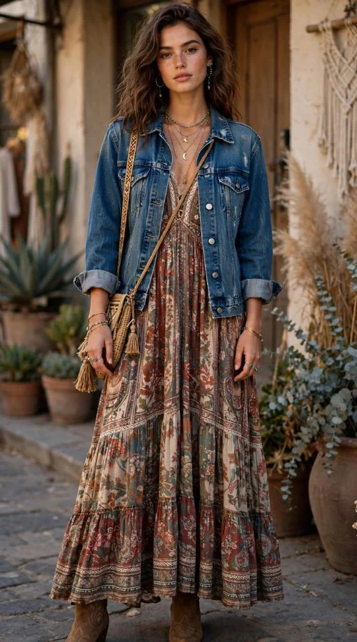 Denim Jacket and Maxi Dress
