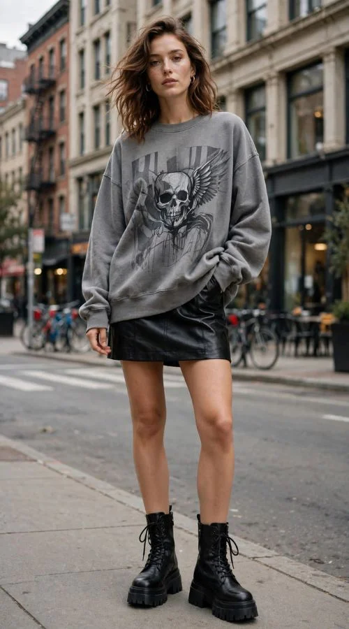 Graphic Sweatshirt and Mini Skirt