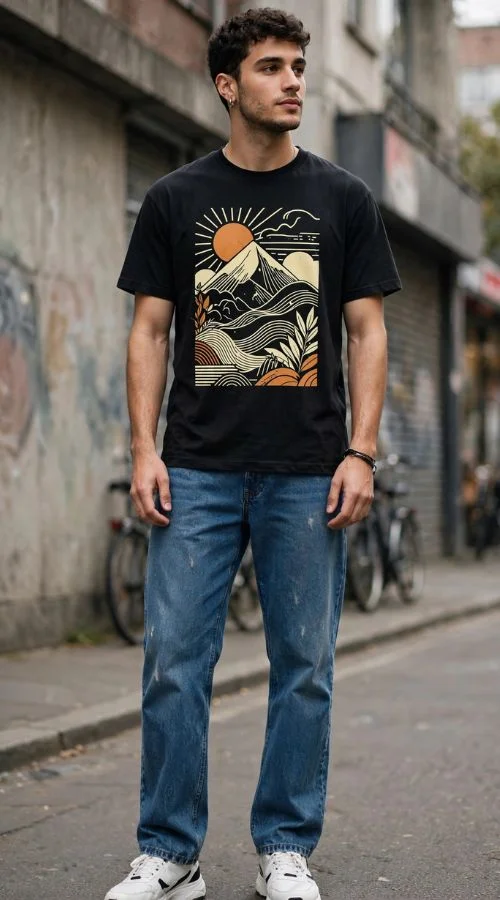 Graphic T-Shirt with Straight-Leg Jeans