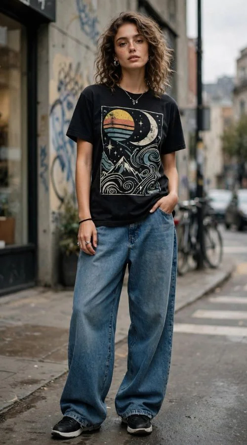 Graphic Tee and Baggy Jeans
