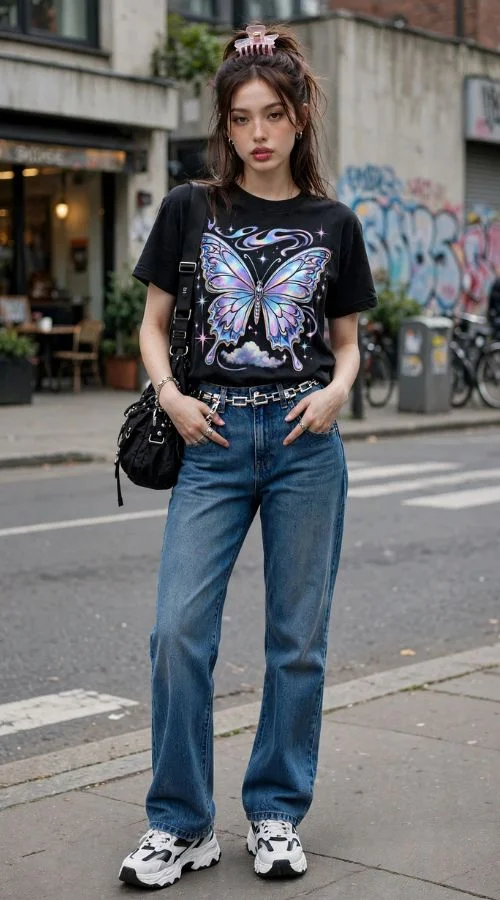 Graphic Tee and Straight-Leg Jeans