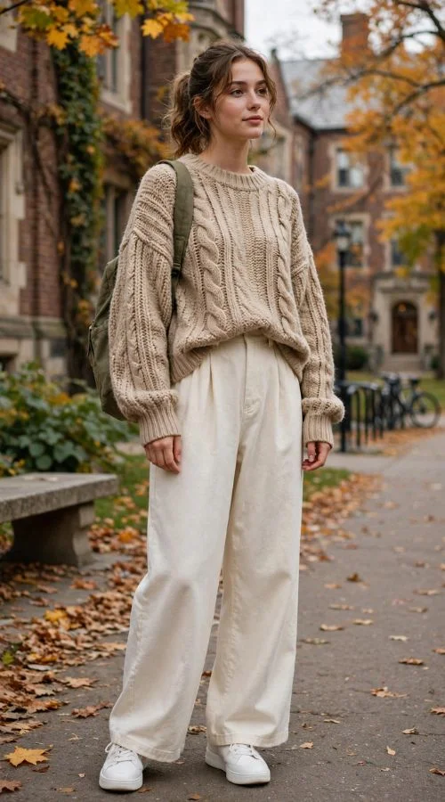 Knit Sweater with Wide-Leg Pants