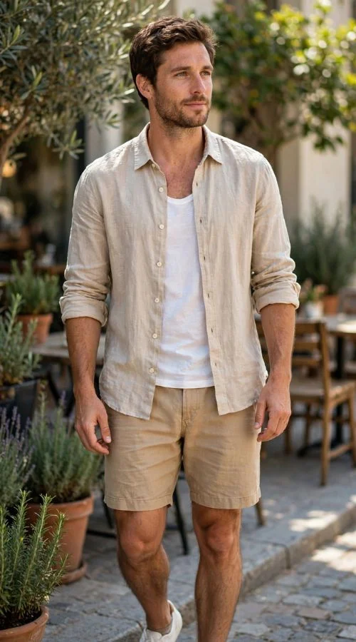 Linen Button-Up with Shorts 