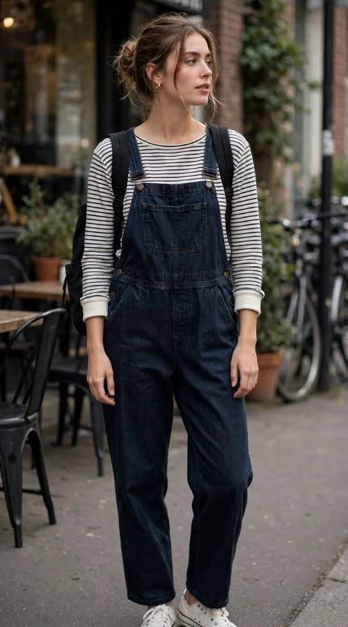 Long-Sleeve Top and Denim Overalls