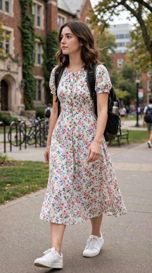 Midi Dress with White Sneakers