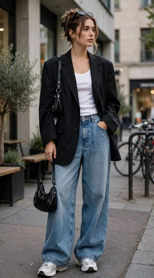Oversized Blazer and Wide-Leg Jeans