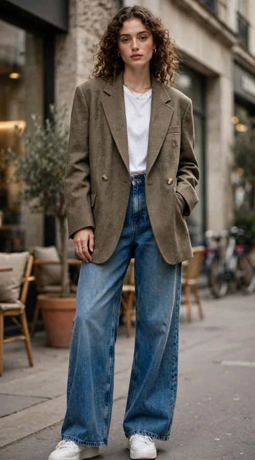 Oversized Blazer with Wide-LLeg Jeans