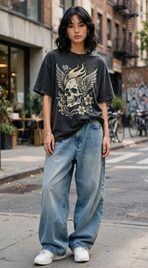 Oversized Graphic Tee and Baggy Jeans