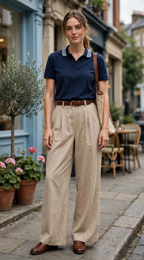 Polo Shirt and Wide-Leg Trousers