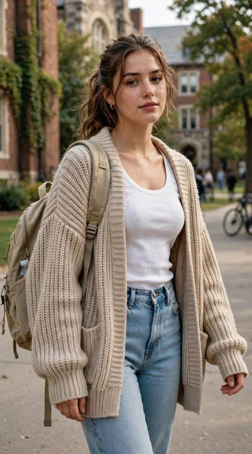 Ribbed Tank with Oversized Cardigan 