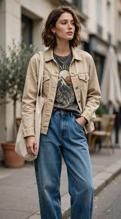 Trucker Jacket and Straight-Leg Jeans

