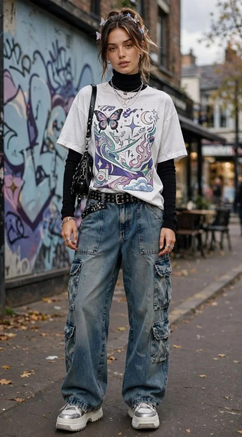 Turtleneck Under a Graphic Tee 