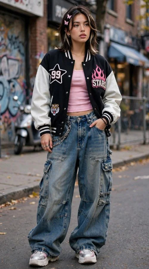 Varsity Jacket and Baggy Jeans
