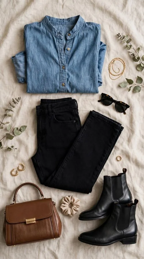 Chambray Shirt With Black Jeans
