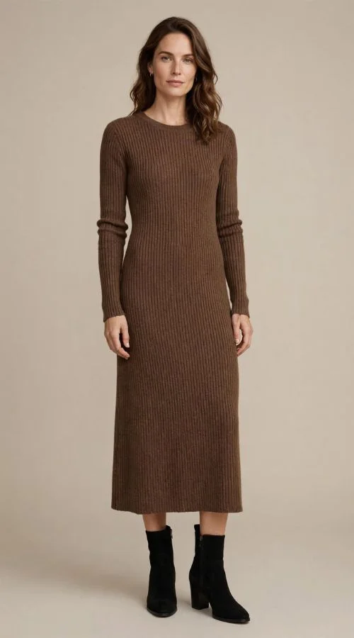 Knit Dress With Ankle Boots
