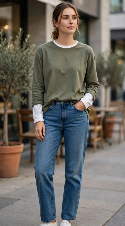 Layered Long-Sleeve Tee and Jeans
