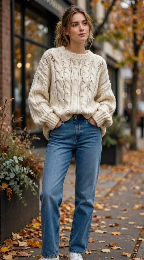 Oversized Sweater and Straight-Leg Jeans