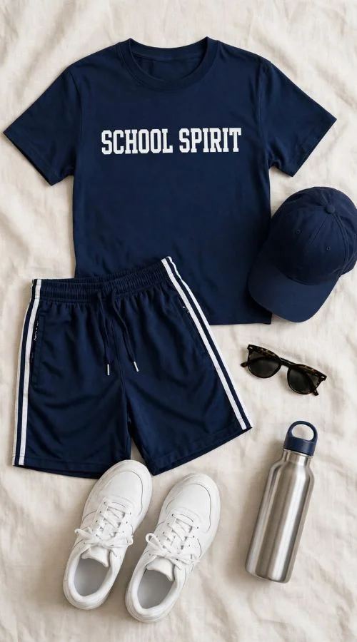 School Spirit Tee and Athletic Shorts